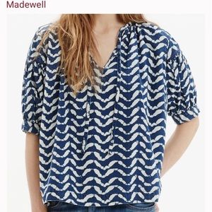Madewell tie-neck peasant top in batik wave SMALL